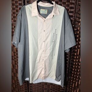 Rayaraina Hawaiian Bowling Shirt Men’s XL Gray Cream Retro Tiki Short Sleeve